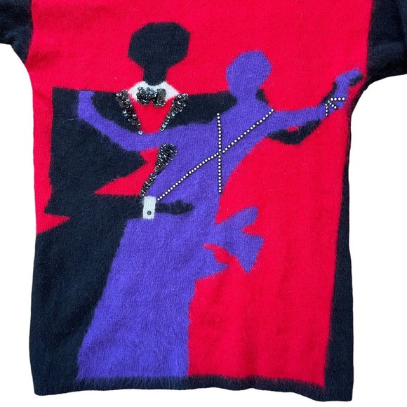Semplice Sweater Tango Dancing Sequins Angora Lambswool wearable Art Vintage P - Picture 5 of 12